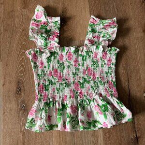 Hill House The‎ Paz Pink Rose Linen Crop Top Size S